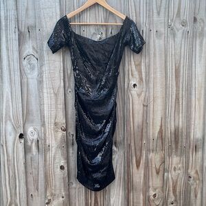 Nicole Miller Black Sequin Midi Dress